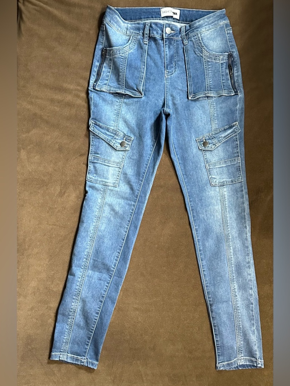 Fashion Nova Light Blue Skinny Cargo Jeans
